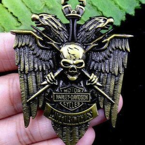 Necklace ~ Harley Davidson ~ Eagles, Wings & Skull ~ Bronze